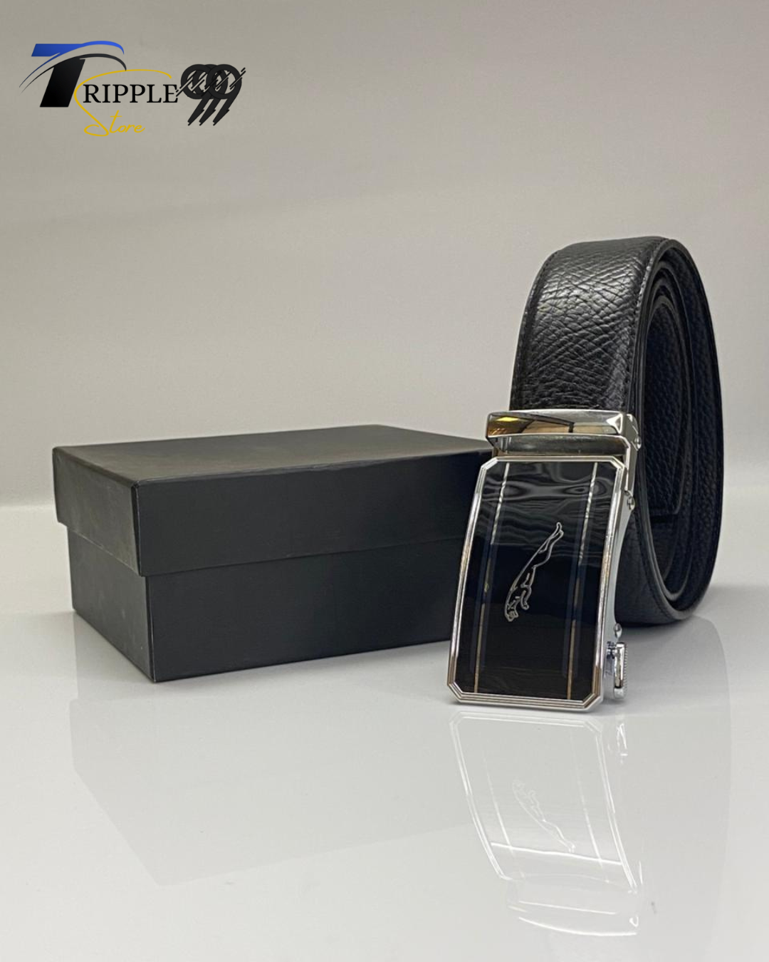 Luxury Black Leather Belt with Stylish Automatic Buckle – Premium Men’s Fashion Accessory