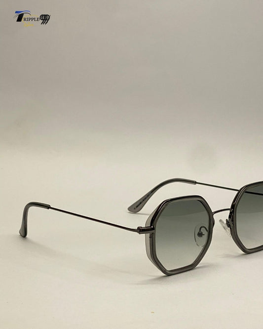 Geometric Octagon Metal Frame Sunglasses - Grey Gradient Lens