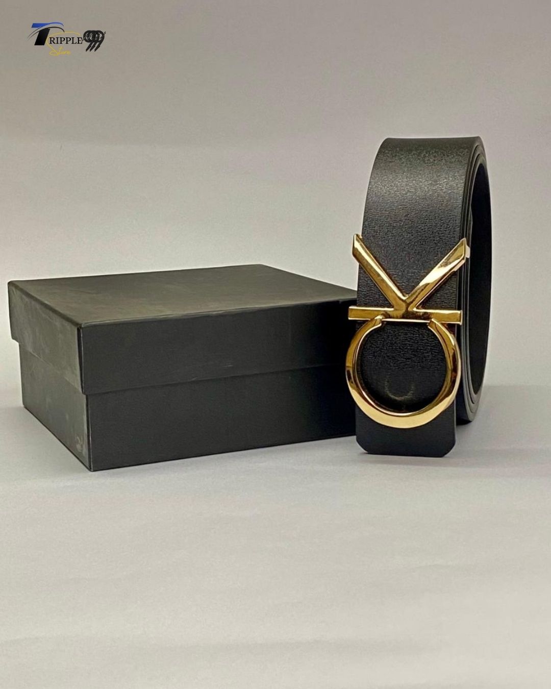 Luxury Black Leather Belt for Men | Gold Buckle Designer Style