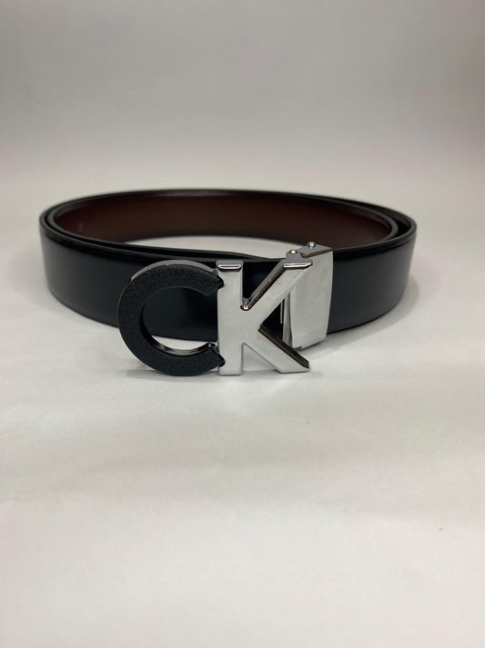 Calvin Klein Men Belt Leather Black (CK Black /Silver)'120 cm