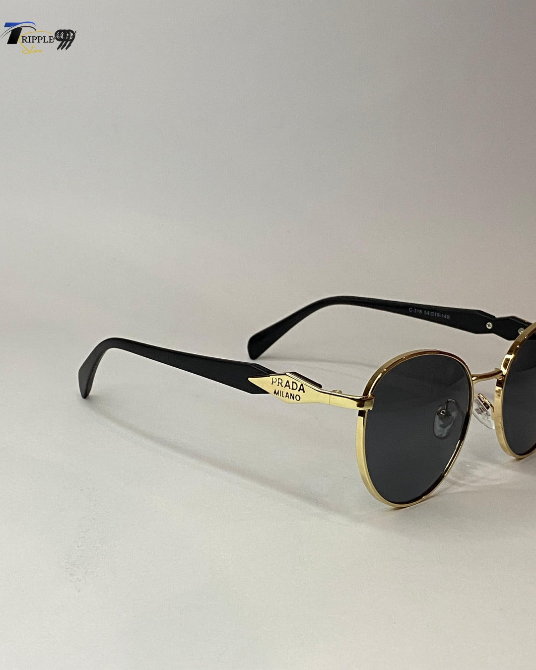 Luxury Prada Milano Sunglasses β Black & Gold Round Frame | Unisex Fashion Eyewear