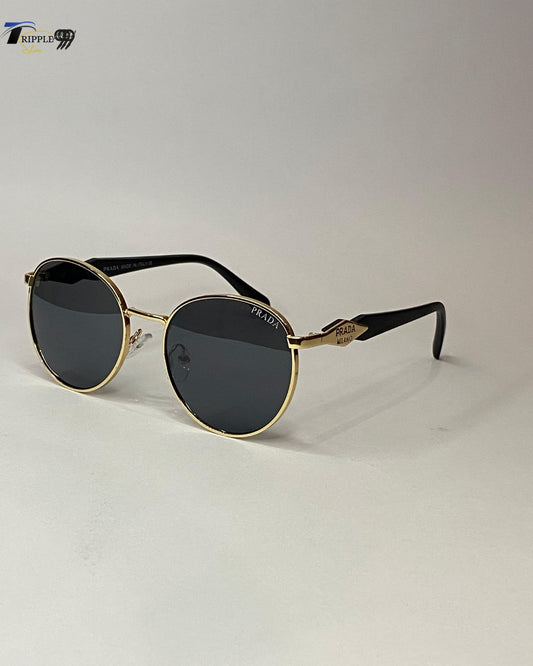 Luxury Prada Milano Sunglasses – Black & Gold Round Frame | Unisex Fashion Eyewear