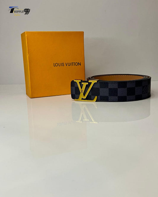 Authentic Louis Vuitton Belt with Box β Classic Damier Pattern & Gold LV Buckle