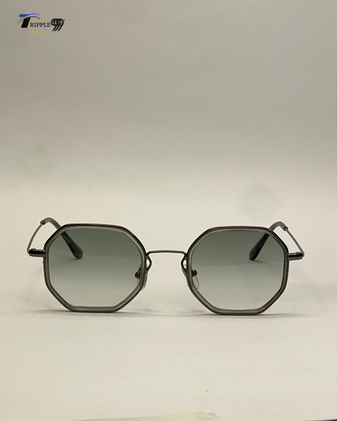 Geometric Octagon Metal Frame Sunglasses - Grey Gradient Lens