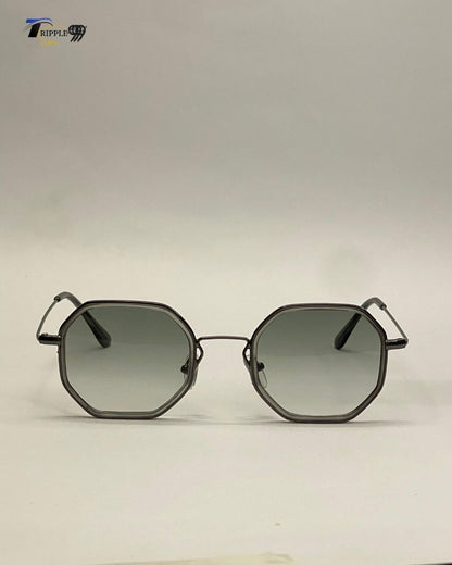 Geometric Octagon Metal Frame Sunglasses - Grey Gradient Lens