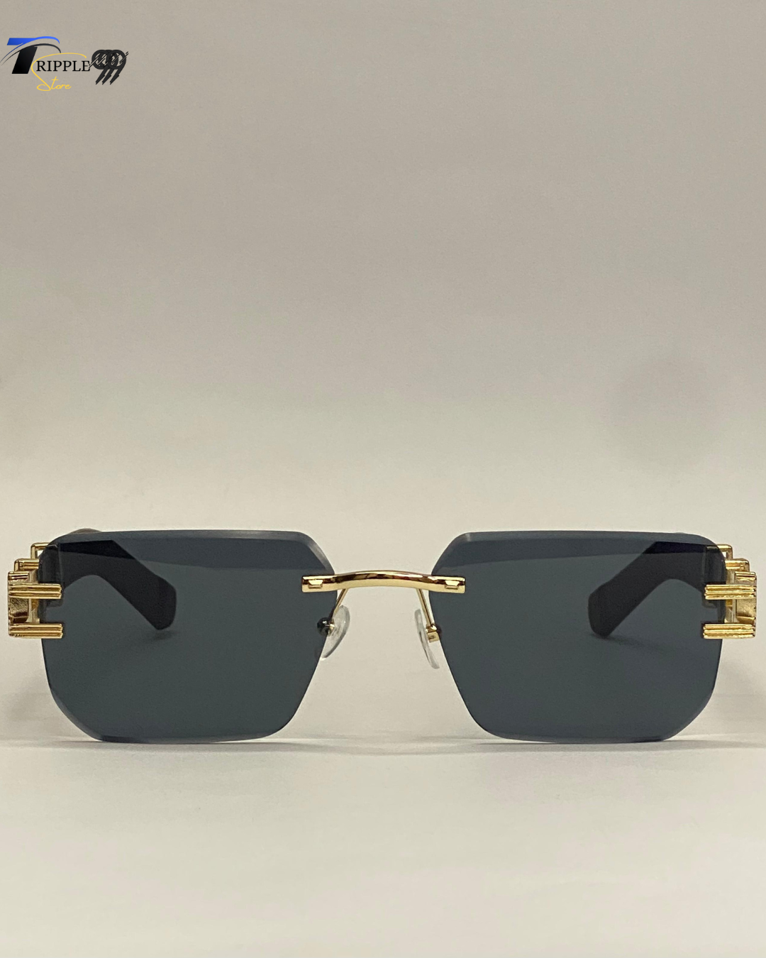 Luxury Gold Rimless Sunglasses | Bold Black Lens | Premium Designer Eyewear for Men &amp; Women