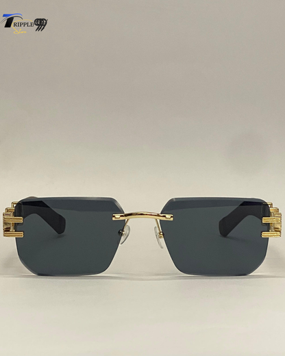 Luxury Gold Rimless Sunglasses | Bold Black Lens | Premium Designer Eyewear for Men &amp; Women