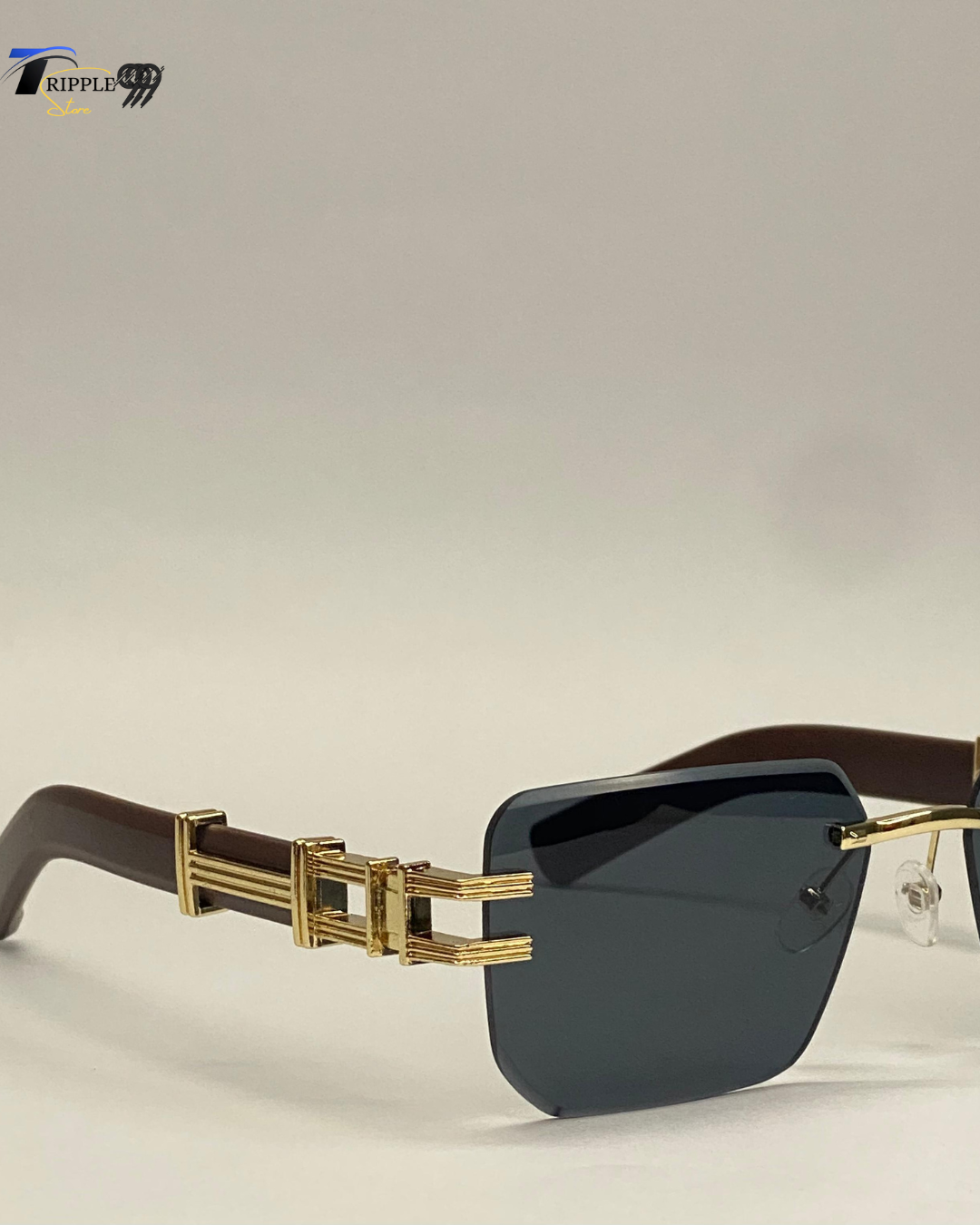 Luxury Gold Rimless Sunglasses | Bold Black Lens | Premium Designer Eyewear for Men &amp; Women