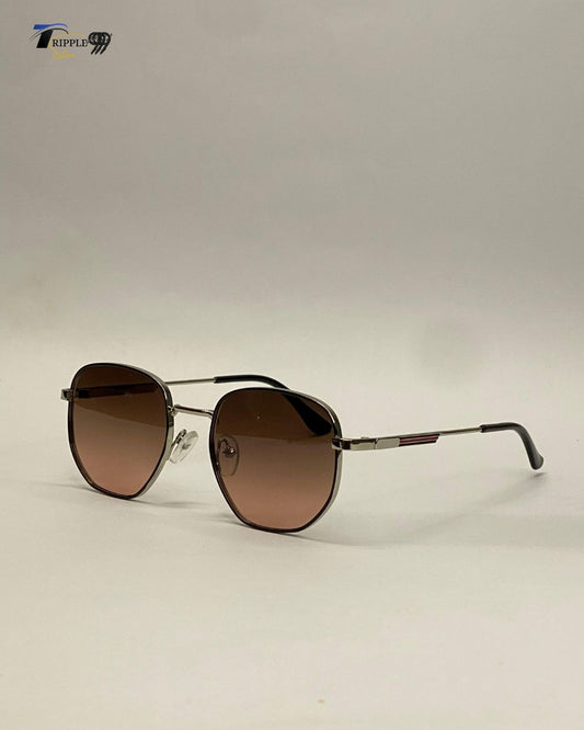 Unisex Octagon Metal Frame Sunglasses (Brown Gradient Lens)