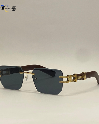 Luxury Gold Rimless Sunglasses | Bold Black Lens | Premium Designer Eyewear for Men &amp; Women