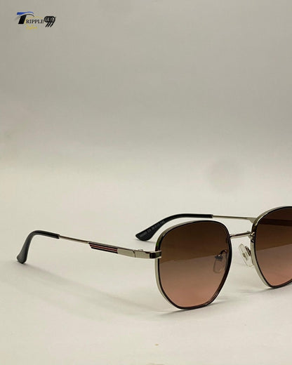 Unisex Octagon Metal Frame Sunglasses (Brown Gradient Lens)