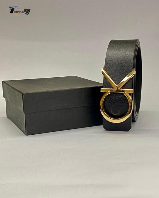 Luxury Black Leather Belt for Men | Gold Buckle Designer Style