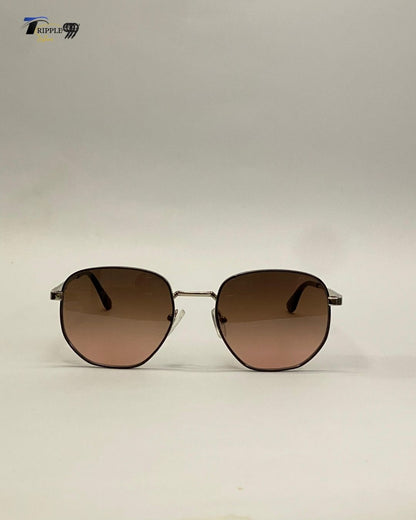 Unisex Octagon Metal Frame Sunglasses (Brown Gradient Lens)