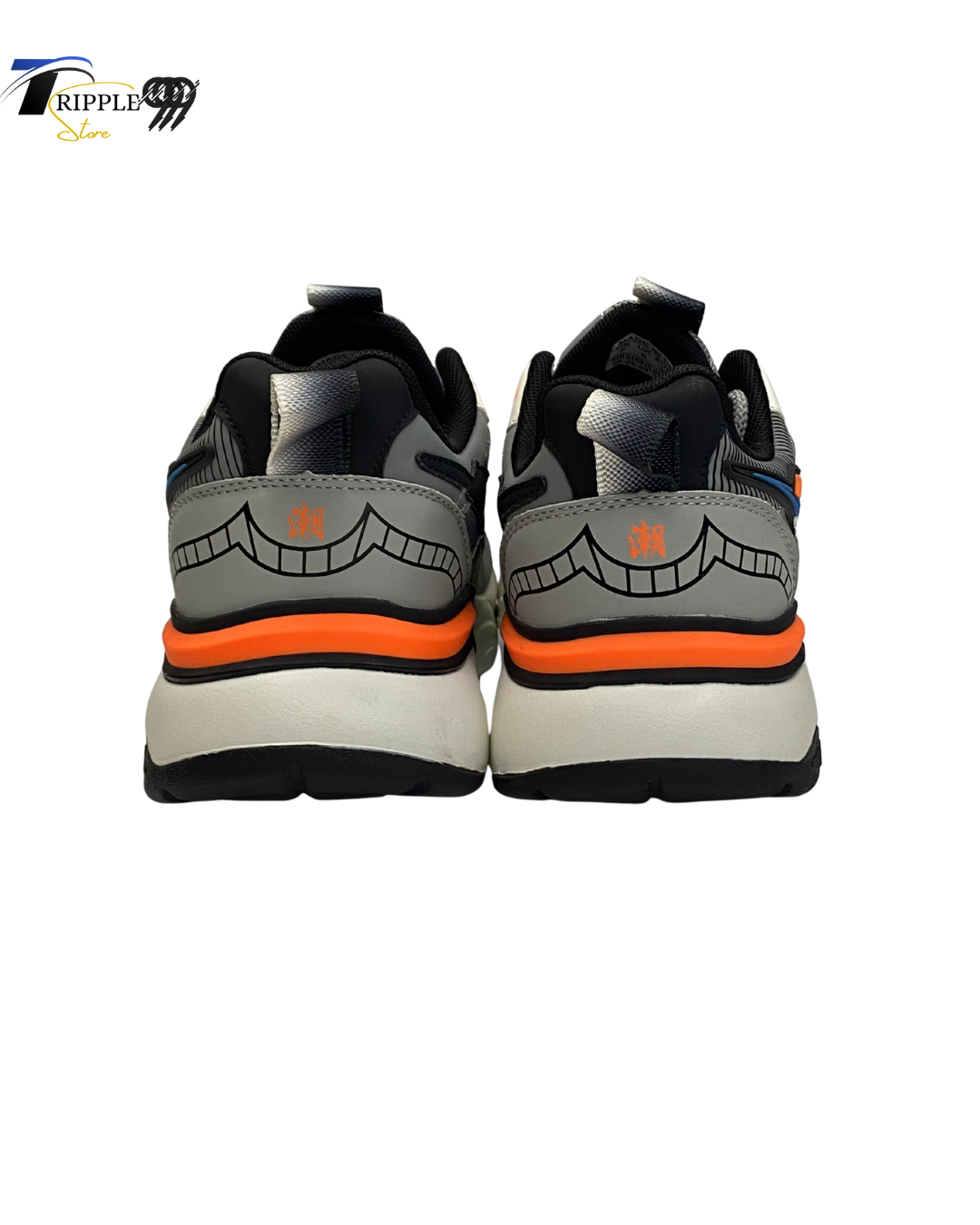 Nike Sport-M Stylish Running Sneakers – Grey, Blue & Orange Chunky Sole Shoes for Men