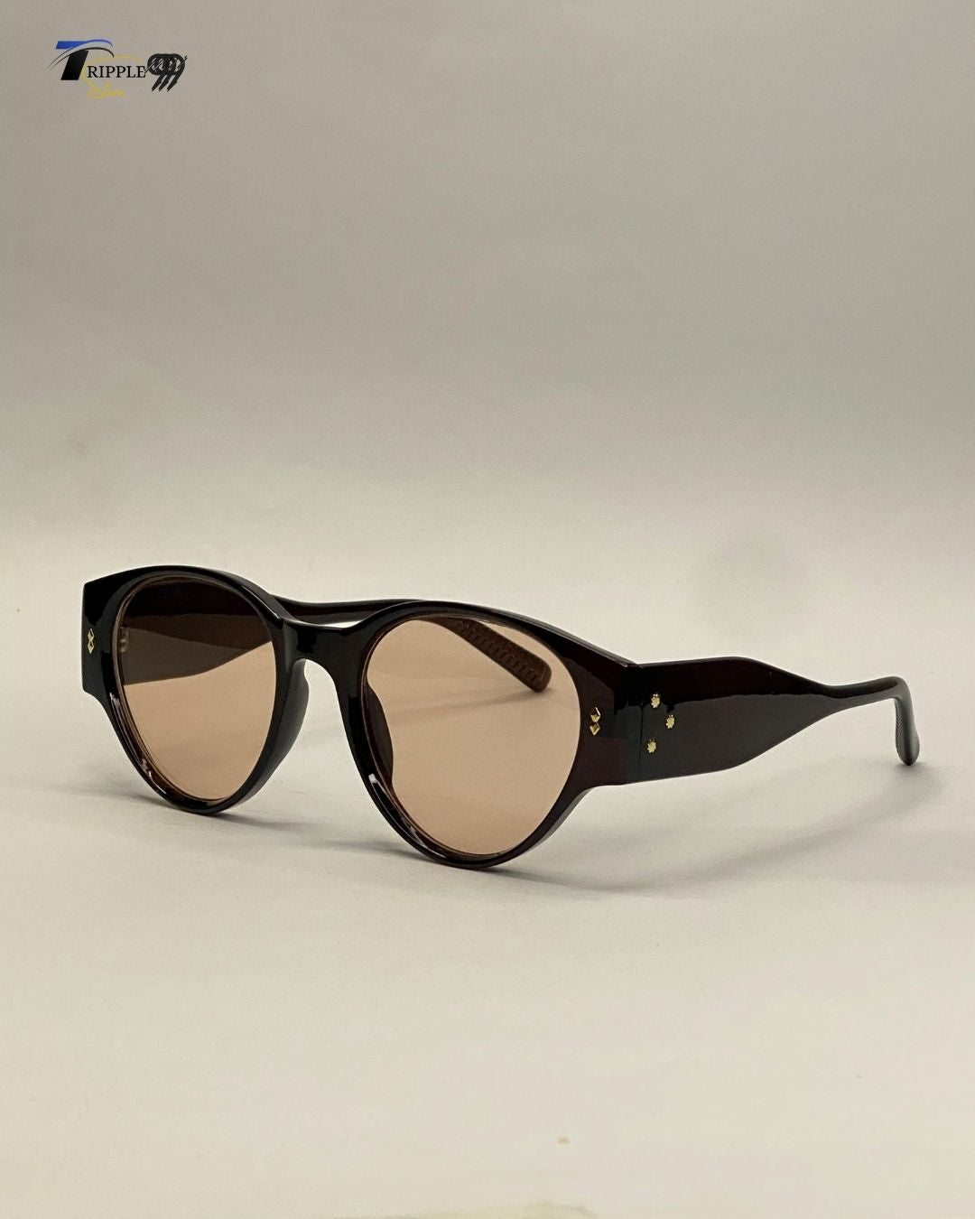 Retro Oval Cat-Eye Sunglasses - Dark Brown Chunky Frame with Nude Lenses