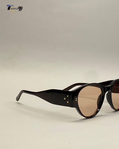 Retro Oval Cat-Eye Sunglasses - Dark Brown Chunky Frame with Nude Lenses