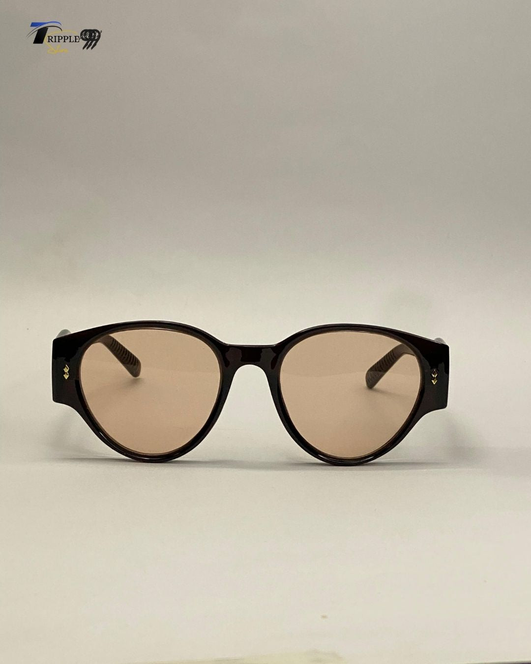 Retro Oval Cat-Eye Sunglasses - Dark Brown Chunky Frame with Nude Lenses