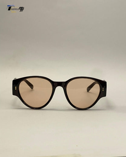 Retro Oval Cat-Eye Sunglasses - Dark Brown Chunky Frame with Nude Lenses