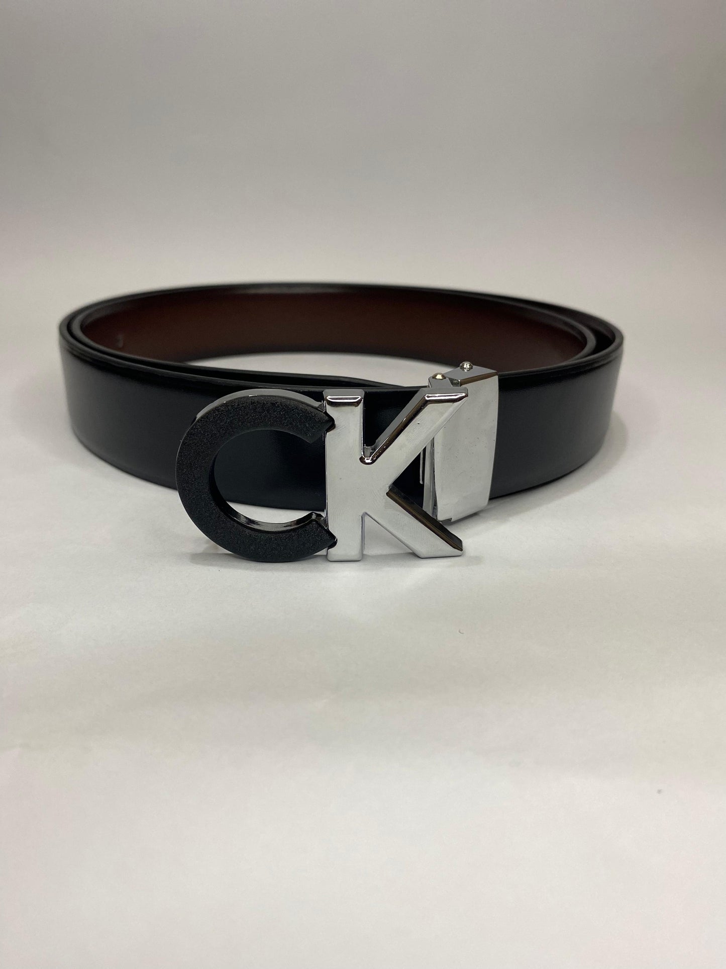 Calvin Klein Men Belt Leather Black (CK Black /Silver)'120 cm