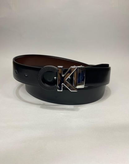 Calvin Klein Men Belt Leather Black (CK Black /Silver)'120 cm