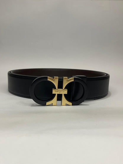 Salvatore Ferragamo Reversible and Adjustable Gancini Belt for Men Black/Gold waist-48