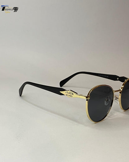 Luxury Prada Milano Sunglasses – Black & Gold Round Frame | Unisex Fashion Eyewear