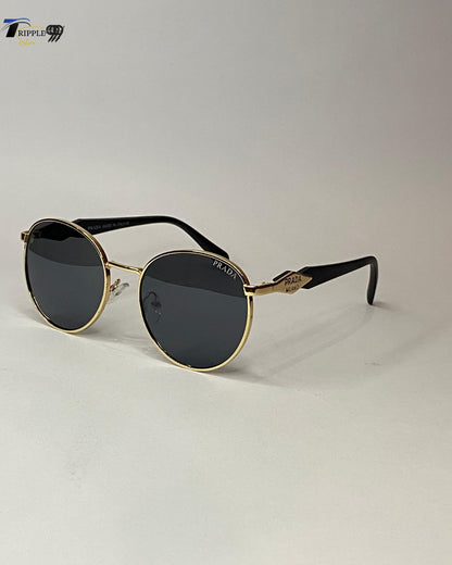 Luxury Prada Milano Sunglasses – Black & Gold Round Frame | Unisex Fashion Eyewear