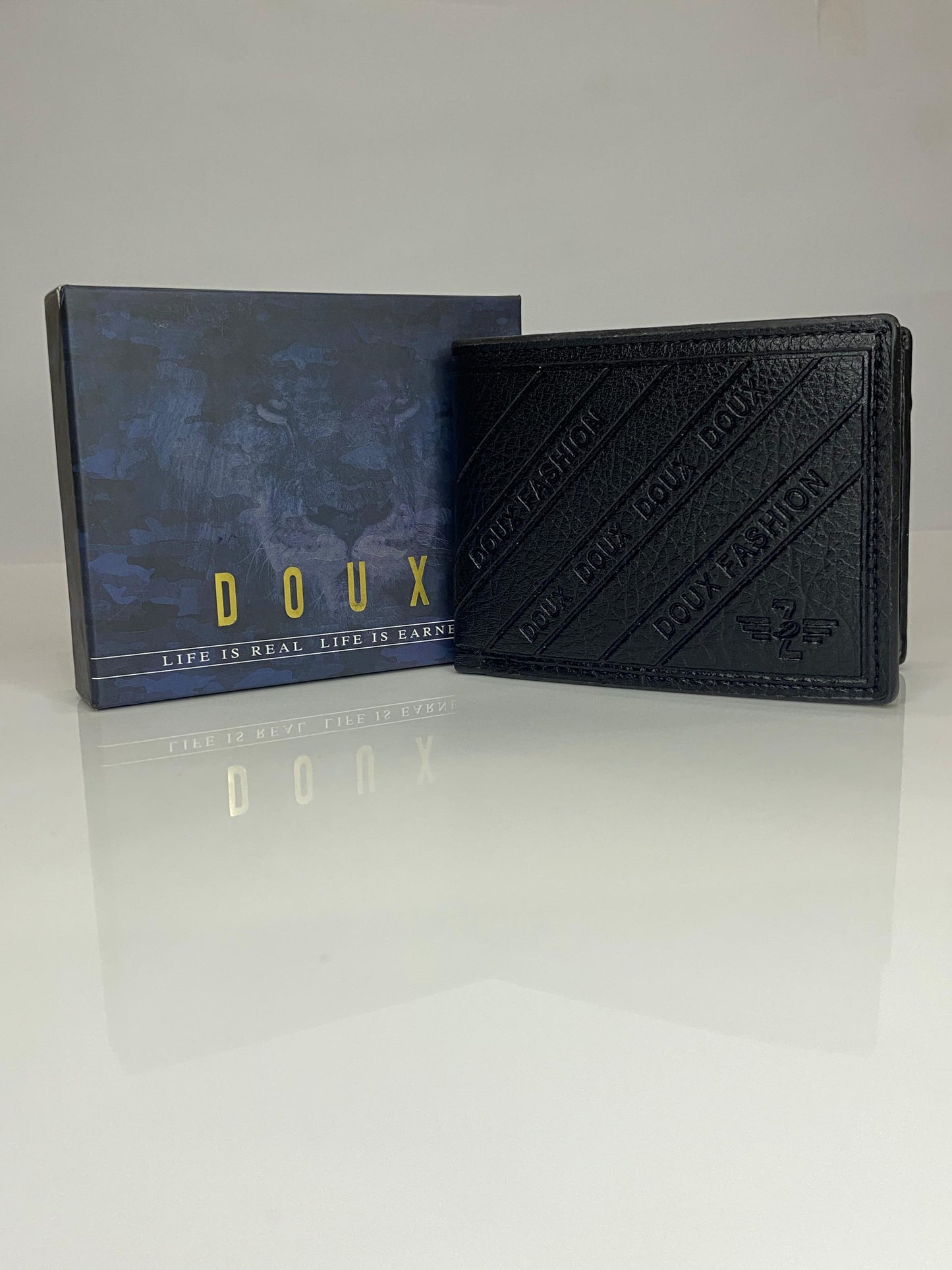 DOUX Men's Leather Wallet - Stylish Black Bifold Fashion Wallet for Men