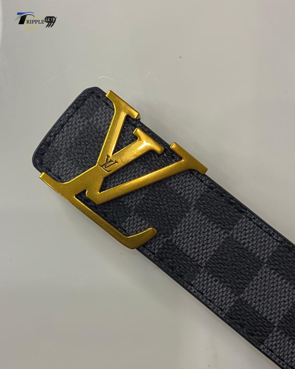 Authentic Louis Vuitton Belt with Box – Classic Damier Pattern & Gold LV Buckle