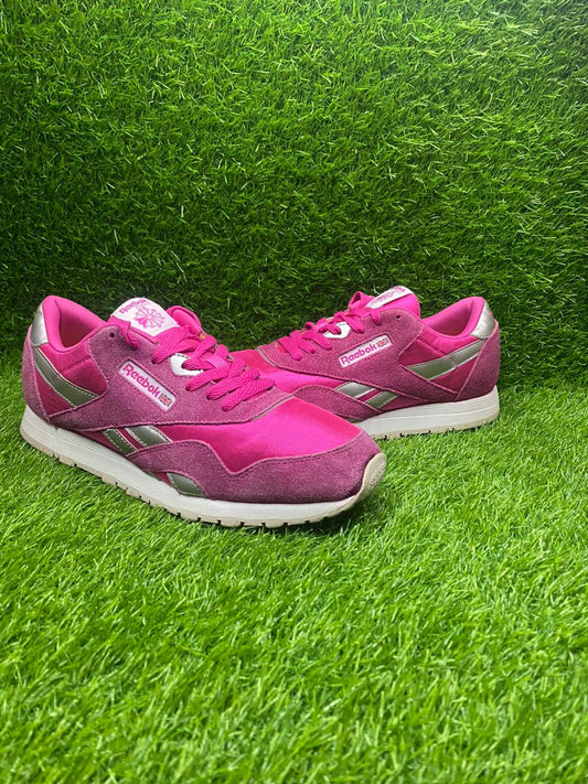 Reebok Classic Nylon Women's Sneakers – Premium Condition | Soft Pink & Silver | Size UK 5.5 / EUR 38