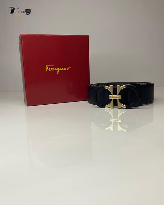Salvatore Ferragamo Reversible and Adjustable Gancini Belt for Men Black/Gold waist-48